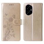 For Honor 300 Embossed Butterfly Flowers Leather Phone Case(Gold)