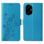 For Honor 300 Embossed Butterfly Flowers Leather Phone Case(Blue)