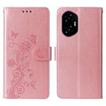 For Honor 300 Embossed Butterfly Flowers Leather Phone Case(Rose Gold)