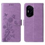 For Honor 300 Pro Embossed Butterfly Flowers Leather Phone Case(Purple)