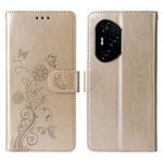 For Honor 300 Pro Embossed Butterfly Flowers Leather Phone Case(Gold)