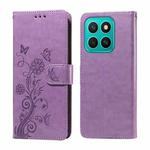 For Honor X8c 4G Embossed Butterfly Flowers Leather Phone Case(Purple)