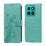 For Honor X8c 4G Embossed Butterfly Flowers Leather Phone Case(Green)