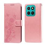 For Honor X8c 4G Embossed Butterfly Flowers Leather Phone Case(Rose Gold)