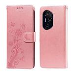 For Honor 400 Embossed Butterfly Flowers Leather Phone Case(Rose Gold)
