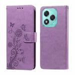 For Honor 400 Lite Embossed Butterfly Flowers Leather Phone Case(Purple)