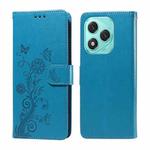 For Honor 400 Lite Embossed Butterfly Flowers Leather Phone Case(Blue)