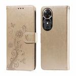 For Honor Play 60 Embossed Butterfly Flowers Leather Phone Case(Gold)
