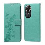 For Honor Play 60 Embossed Butterfly Flowers Leather Phone Case(Green)