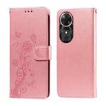 For Honor Play 60 Embossed Butterfly Flowers Leather Phone Case(Rose Gold)