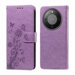 For Honor X70 5G Embossed Butterfly Flowers Leather Phone Case(Purple)
