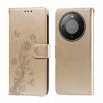 For Honor X70 5G Embossed Butterfly Flowers Leather Phone Case(Gold)