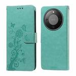 For Honor X70 5G Embossed Butterfly Flowers Leather Phone Case(Green)
