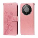 For Honor X70 5G Embossed Butterfly Flowers Leather Phone Case(Rose Gold)