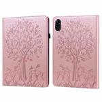 For Honor Pad X9 Tree & Deer Embossed Leather Tablet Case(Pink)