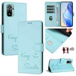 For Redmi Note 10 4G / Note 10S Smile Embossing RFID Leather Phone Case(Mint Green)