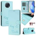 For Redmi Note 9T Global Smile Embossing RFID Leather Phone Case(Mint Green)