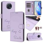 For Redmi Note 9T Global Smile Embossing RFID Leather Phone Case(Light Purple)