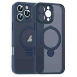 For iPhone 16 Pro Max Matte Texture 360 Degree Rotary Tone Holder MagSafe Phone Case(Dark Blue)