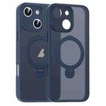 For iPhone 16 Plus Matte Texture 360 Degree Rotary Tone Holder MagSafe Phone Case(Dark Blue)