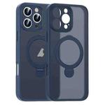 For iPhone 14 Pro Matte Texture 360 Degree Rotary Tone Holder MagSafe Phone Case(Dark Blue)