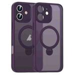 For iPhone 12 Matte Texture 360 Degree Rotary Tone Holder MagSafe Phone Case(Dark Purple)