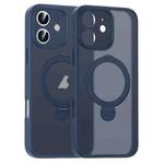 For iPhone 12 Matte Texture 360 Degree Rotary Tone Holder MagSafe Phone Case(Dark Blue)