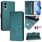 For Fujitsu Arrows We2 Smile Embossing RFID Leather Phone Case(Peacock Green)
