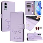 For Fujitsu Arrows We2 Smile Embossing RFID Leather Phone Case(Light Purple)