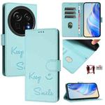 For Sharp Aquos R9 Pro Smile Embossing RFID Leather Phone Case(Mint Green)