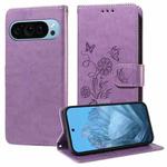 For Google Pixel 9 / 9 Pro Embossed Butterfly Flowers Leather Phone Case(Purple)