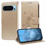 For Google Pixel 9 / 9 Pro Embossed Butterfly Flowers Leather Phone Case(Gold)