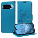 For Google Pixel 9 / 9 Pro Embossed Butterfly Flowers Leather Phone Case(Blue)