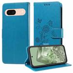 For Google Pixel 8a Embossed Butterfly Flowers Leather Phone Case(Blue)