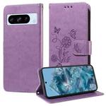 For Google Pixel 8 Pro Embossed Butterfly Flowers Leather Phone Case(Purple)