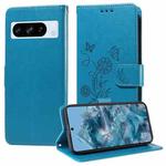 For Google Pixel 8 Pro Embossed Butterfly Flowers Leather Phone Case(Blue)