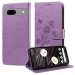 For Google Pixel 7a Embossed Butterfly Flowers Leather Phone Case(Purple)