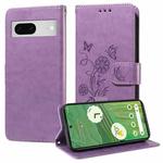 For Google Pixel 7 Embossed Butterfly Flowers Leather Phone Case(Purple)