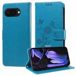 For Google Pixel 9a Embossed Butterfly Flowers Leather Phone Case(Blue)