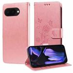 For Google Pixel 9a Embossed Butterfly Flowers Leather Phone Case(Rose Gold)