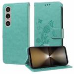 For Sony Xperia 1 VI Embossed Butterfly Flowers Leather Phone Case(Green)