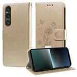 For Sony Xperia 1 V Embossed Butterfly Flowers Leather Phone Case(Gold)