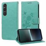 For Sony Xperia 1 V Embossed Butterfly Flowers Leather Phone Case(Green)