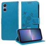 For Sony Xperia 5 V Embossed Butterfly Flowers Leather Phone Case(Blue)