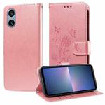 For Sony Xperia 5 V Embossed Butterfly Flowers Leather Phone Case(Rose Gold)