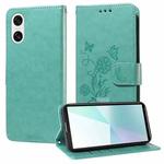 For Sony Xperia 10 VI Embossed Butterfly Flowers Leather Phone Case(Green)