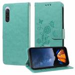 For Sony Xperia 10 V Embossed Butterfly Flowers Leather Phone Case(Green)