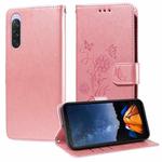 For Sony Xperia 10 V Embossed Butterfly Flowers Leather Phone Case(Rose Gold)