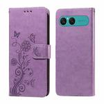 For Sony Xperia 10 VII Embossed Butterfly Flowers Leather Phone Case(Purple)