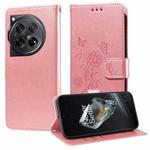 For OnePlus 12 Embossed Butterfly Flowers Leather Phone Case(Rose Gold)